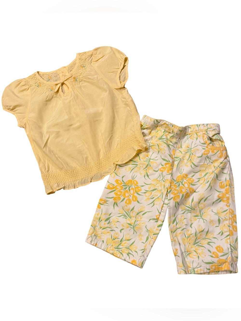 Janie and Jack In Bloom Yellow Floral Silk Top & Tulip Pants 18-24 months